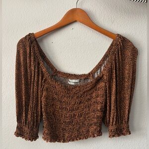 Urban Outfitters Giselle Smocked Cropped Top Cheetah Animal Print Women’s Medium